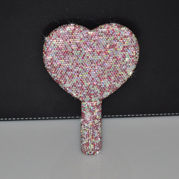 Bling Rhinestone Eyelash Heart Handheld Mirror