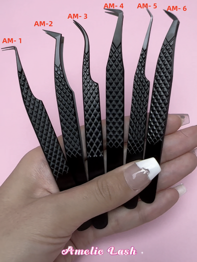 Amelie Black Noir Fiber Tip tweezer collection